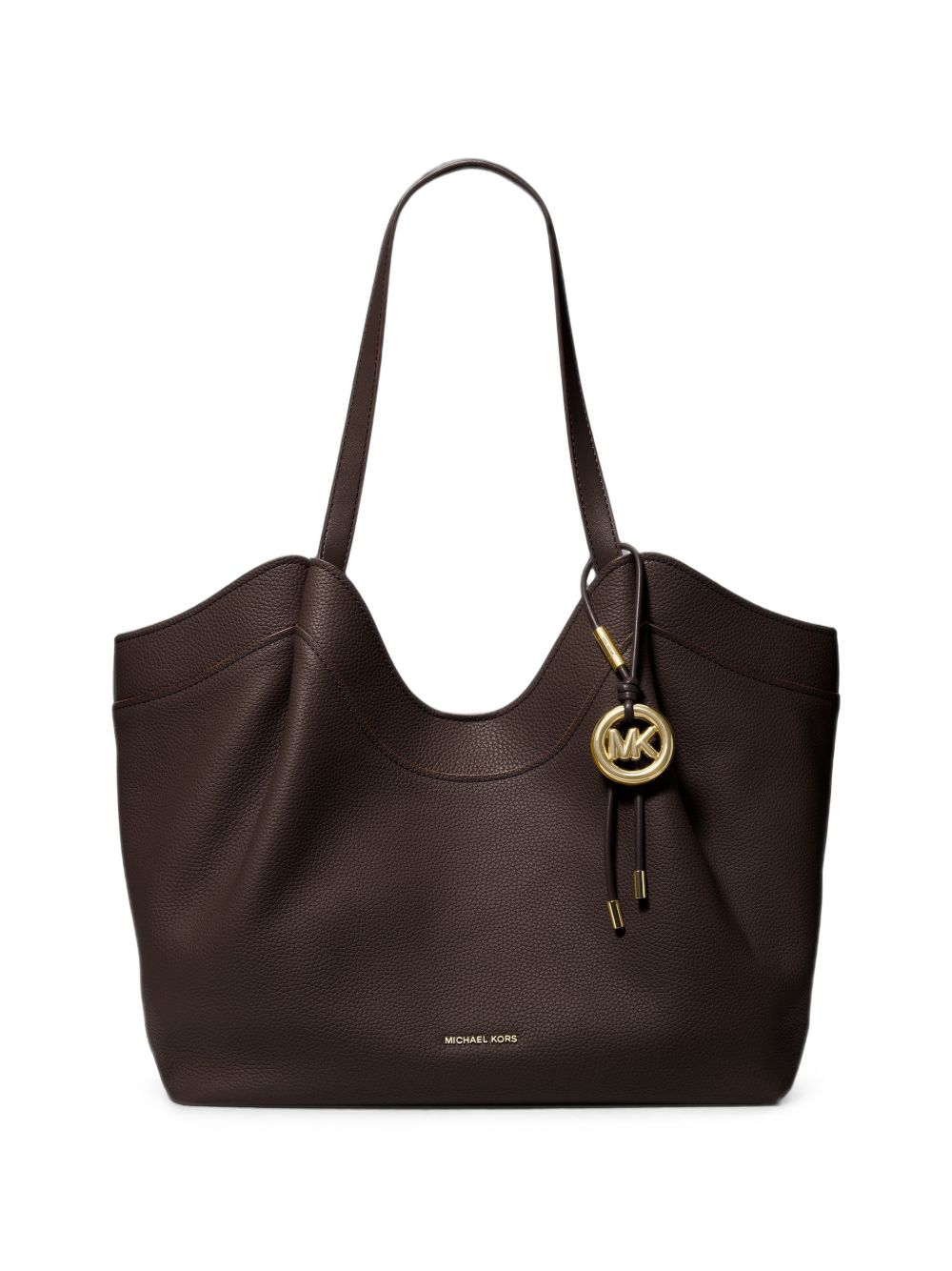 MICHAEL KORS Borsa a spalla in pelle marrone con charm dorato 