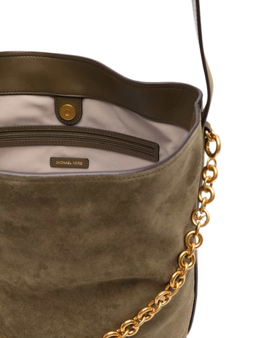 MICHAEL KORS Borsa a spalla in suede verde con tracolla e catena dorata 