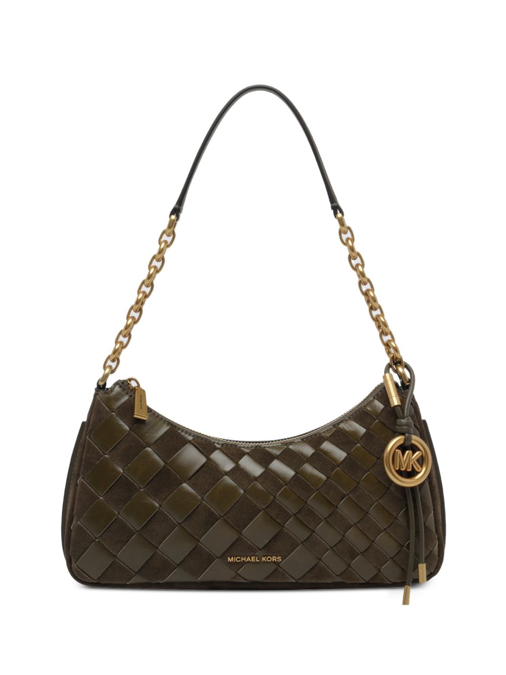 MICHAEL KORS Borsa a spalla verde scuro in pelle intrecciata e suede 