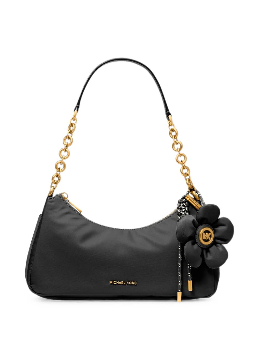 MICHAEL KORS Borsa a spalla nera con charm portachiavi e fiore 