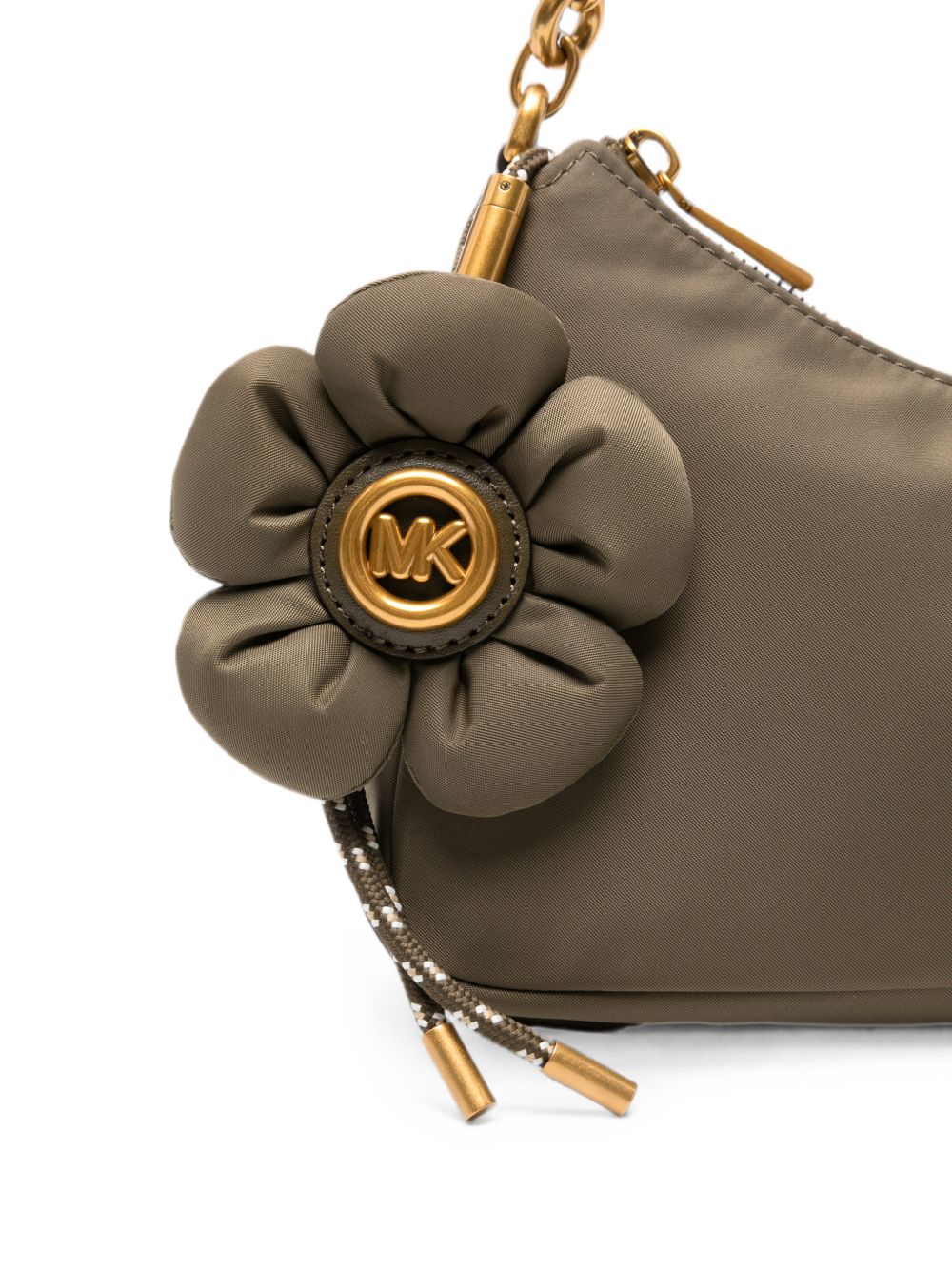MICHAEL KORS Borsa a spalla verde oliva con charm portachiavi e fiore 