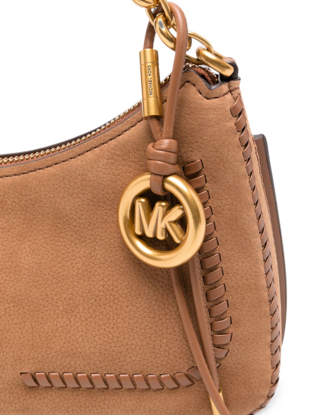 MICHAEL KORS Borsa marrone in pelle con charm dorato 