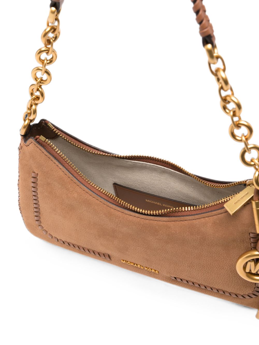 MICHAEL KORS Borsa marrone in pelle con charm dorato 