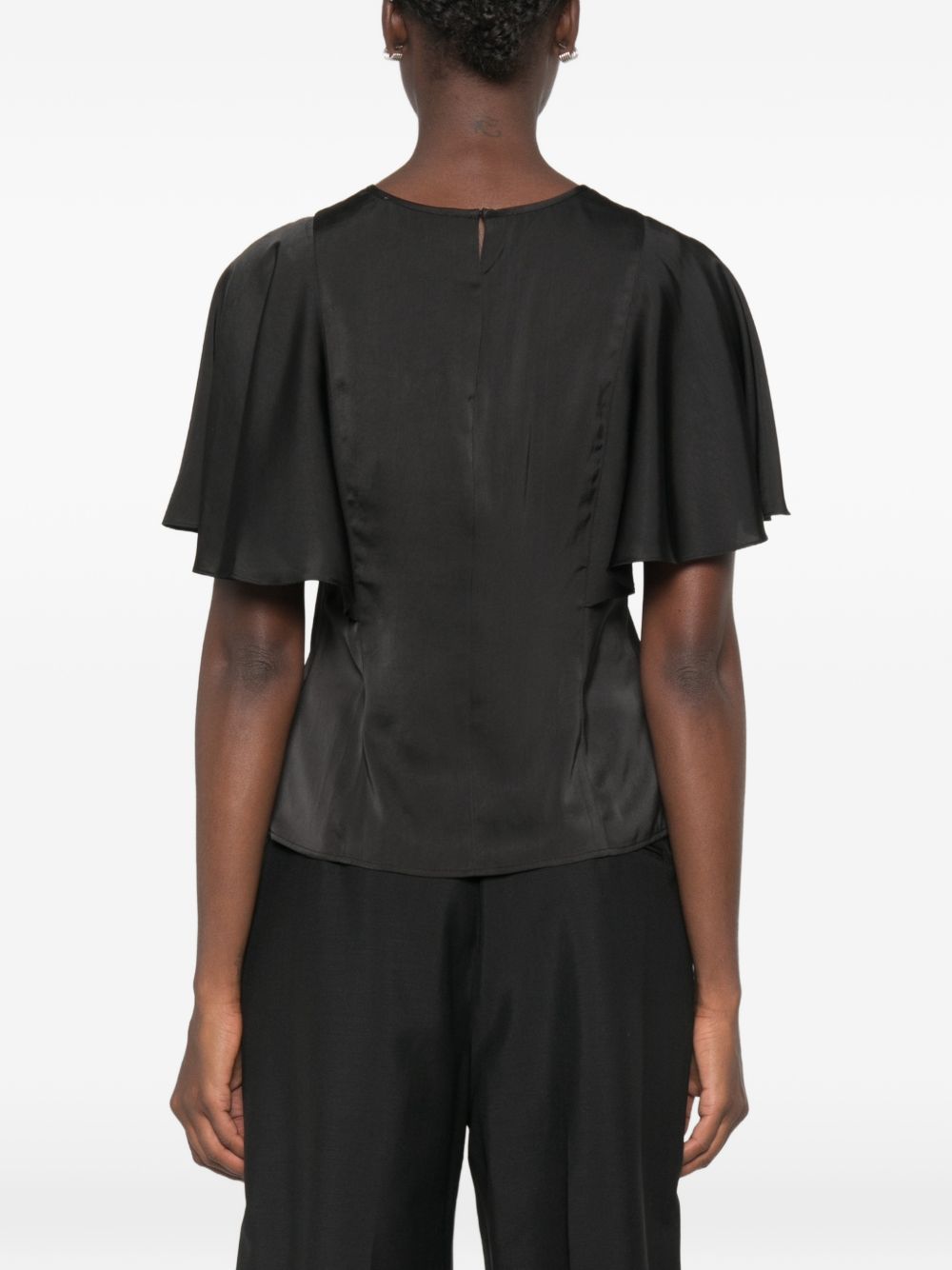 MICHAEL KORS Top nero effetto seta con maniche drappeggiate 