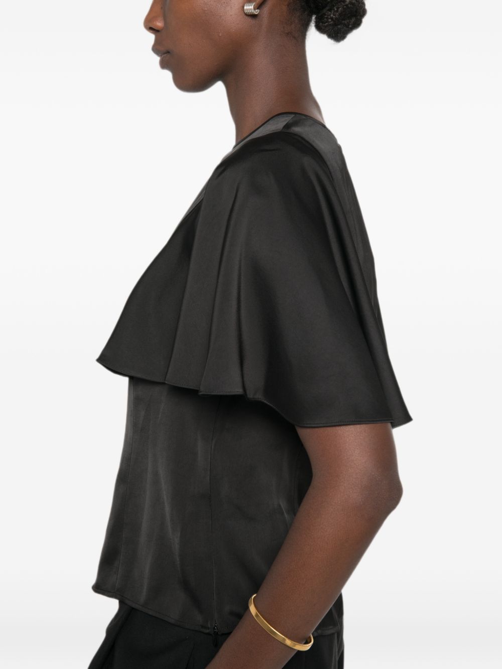 MICHAEL KORS Top nero effetto seta con maniche drappeggiate 