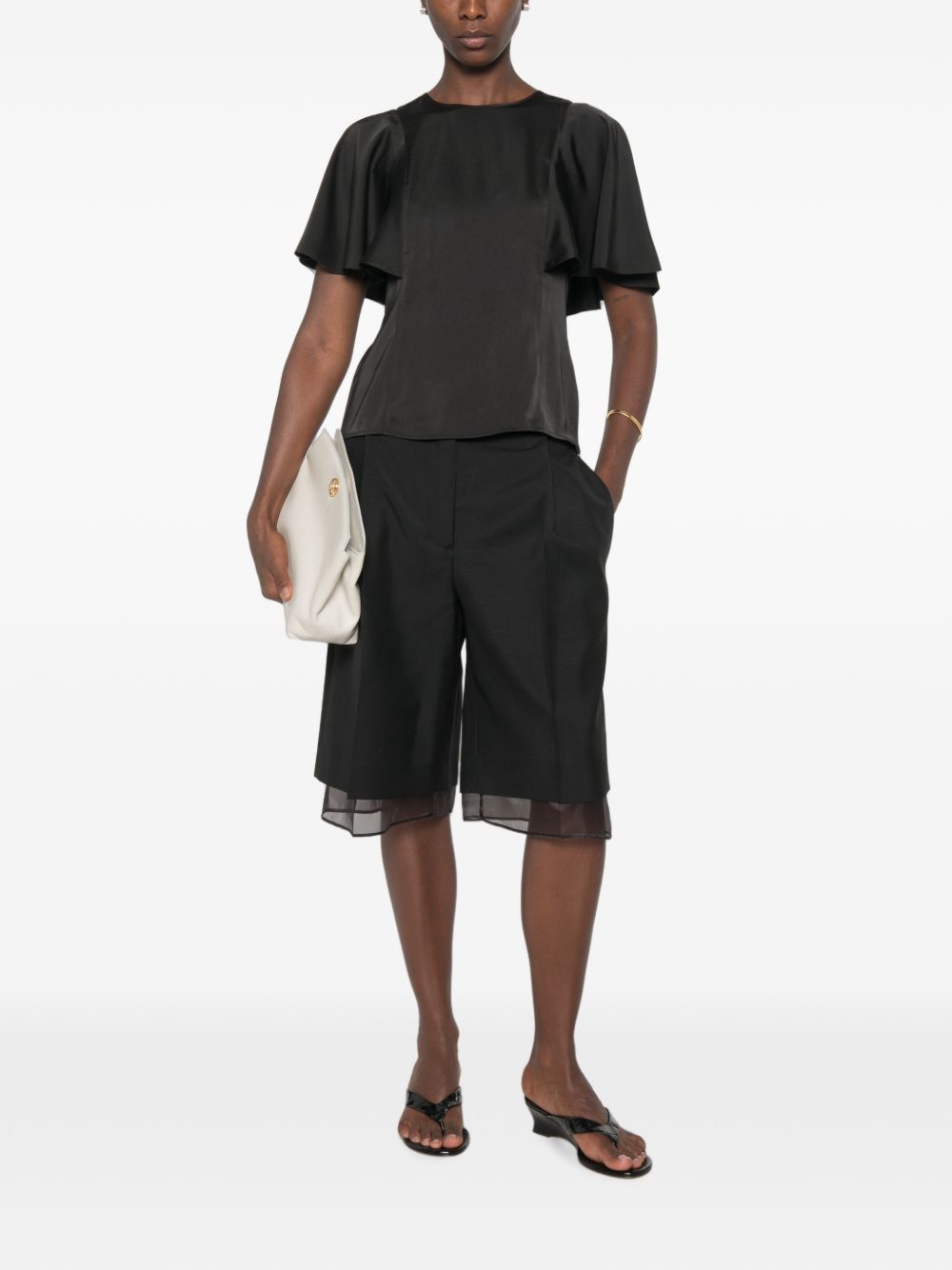 MICHAEL KORS Top nero effetto seta con maniche drappeggiate 