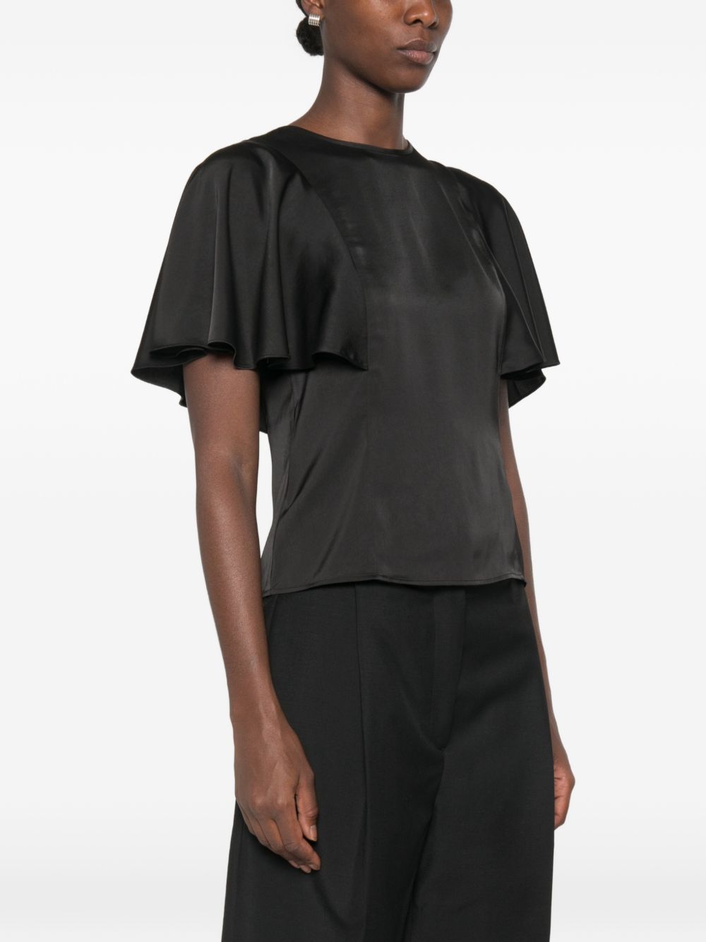 MICHAEL KORS Top nero effetto seta con maniche drappeggiate 