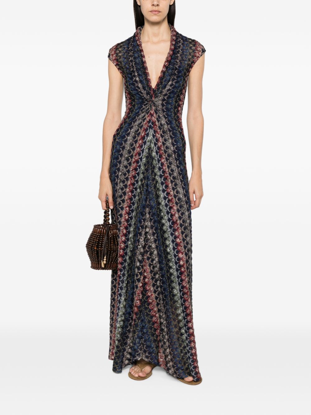 MISSONI Abito lungo multicolor senza maniche con scollo a V 
