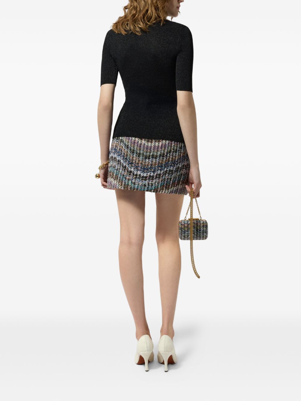 MISSONI Minigonna multicolore con strass e design ondulato 