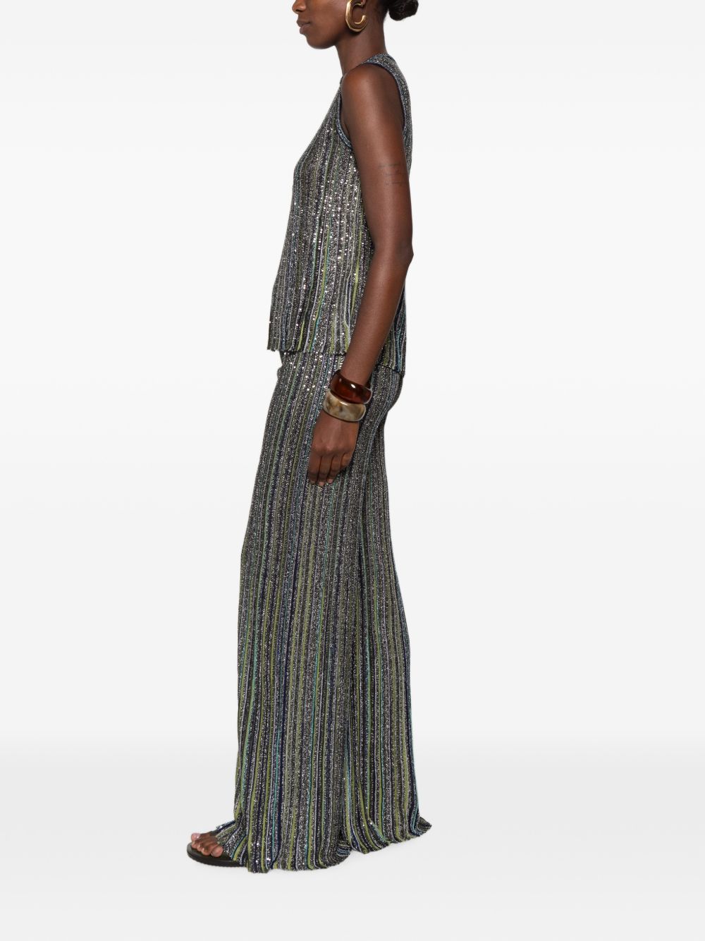 MISSONI Pantaloni multicolore verdi drappeggiati con strass 