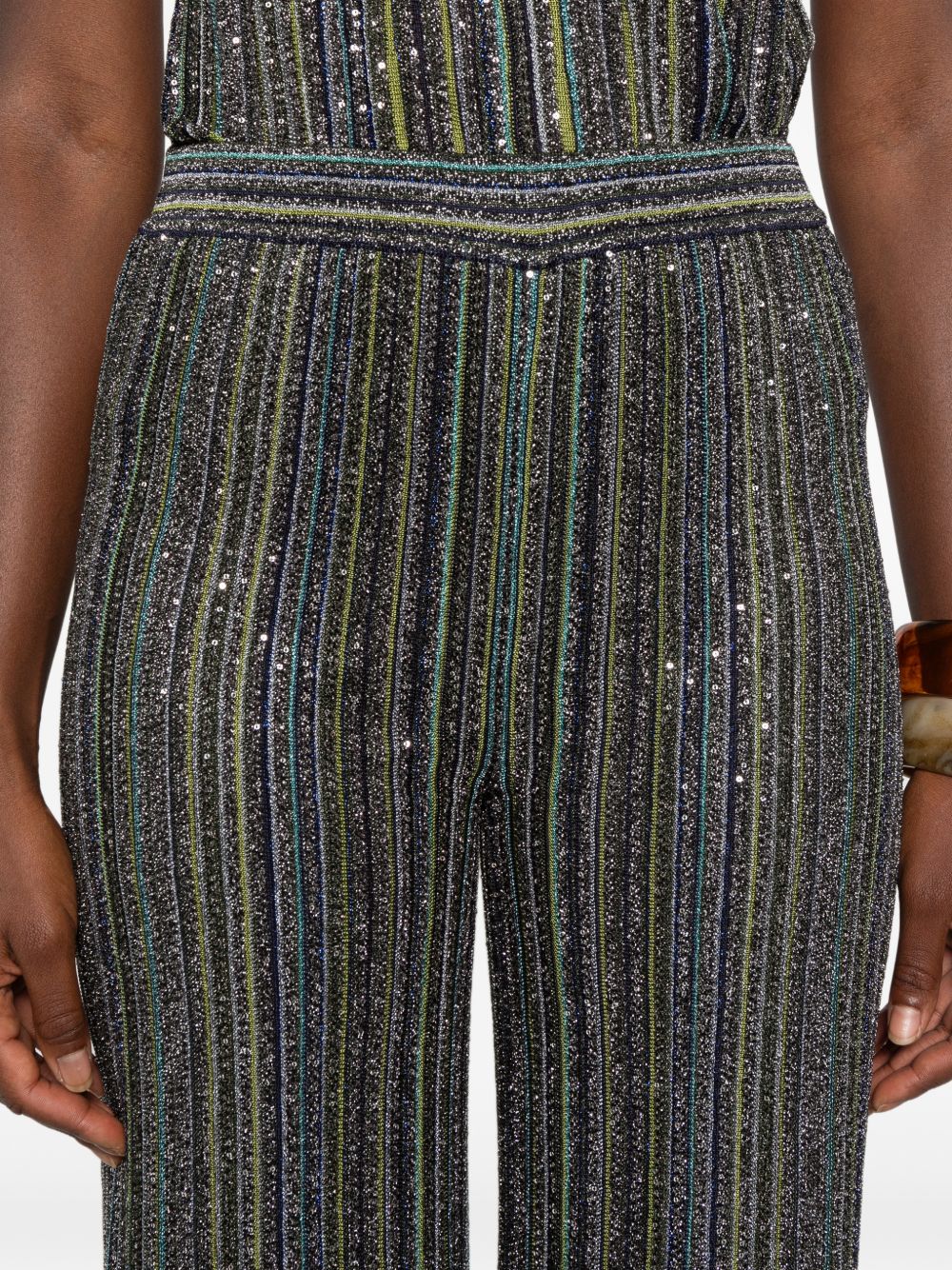 MISSONI Pantaloni multicolore verdi drappeggiati con strass 