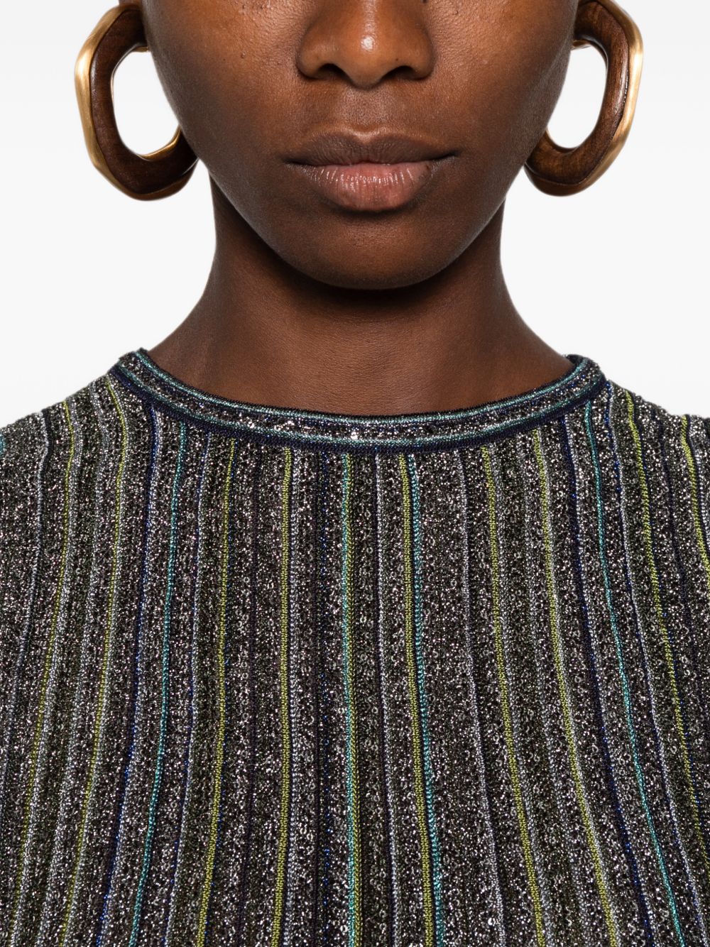 MISSONI Top verde in lurex con strass e senza maniche 