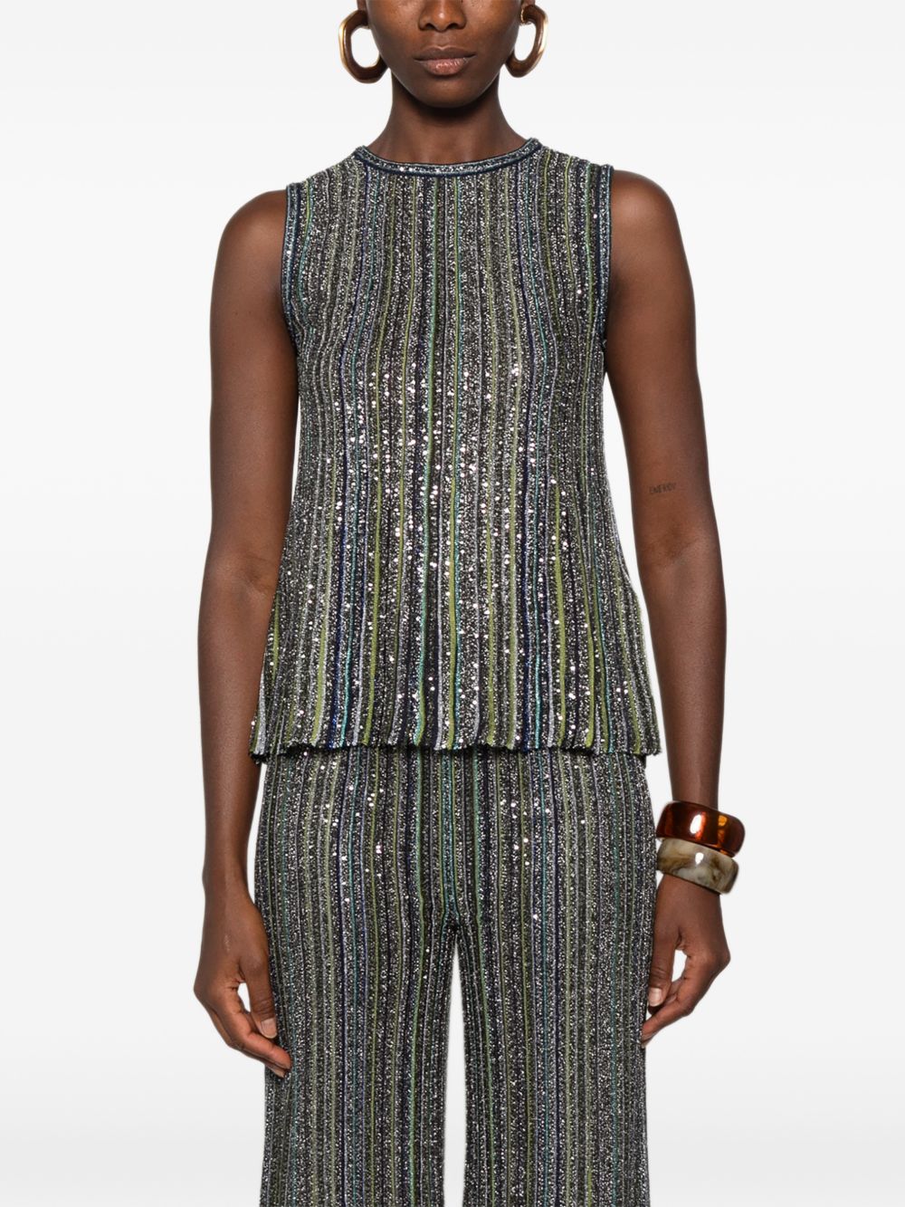 MISSONI Top verde in lurex con strass e senza maniche 