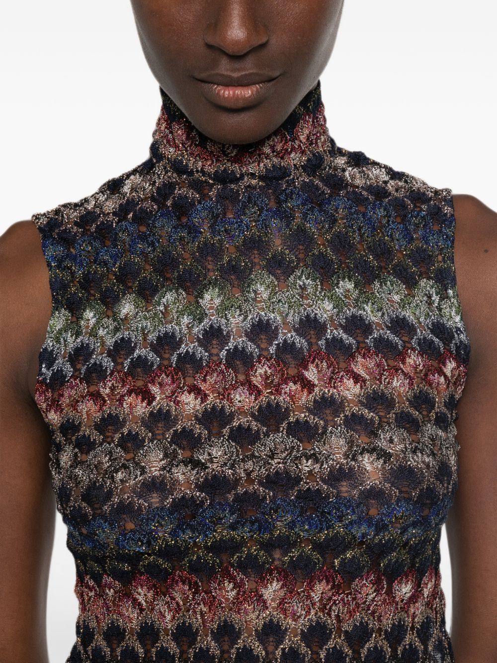 MISSONI Top in maglia effetto crochet multicolore senza maniche 