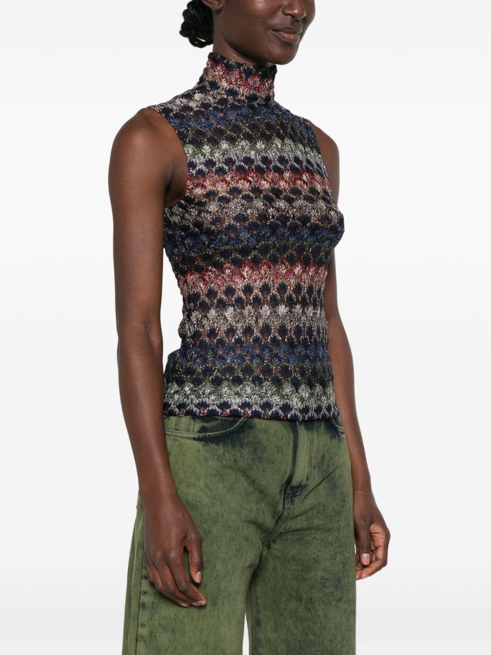 MISSONI Top in maglia effetto crochet multicolore senza maniche 
