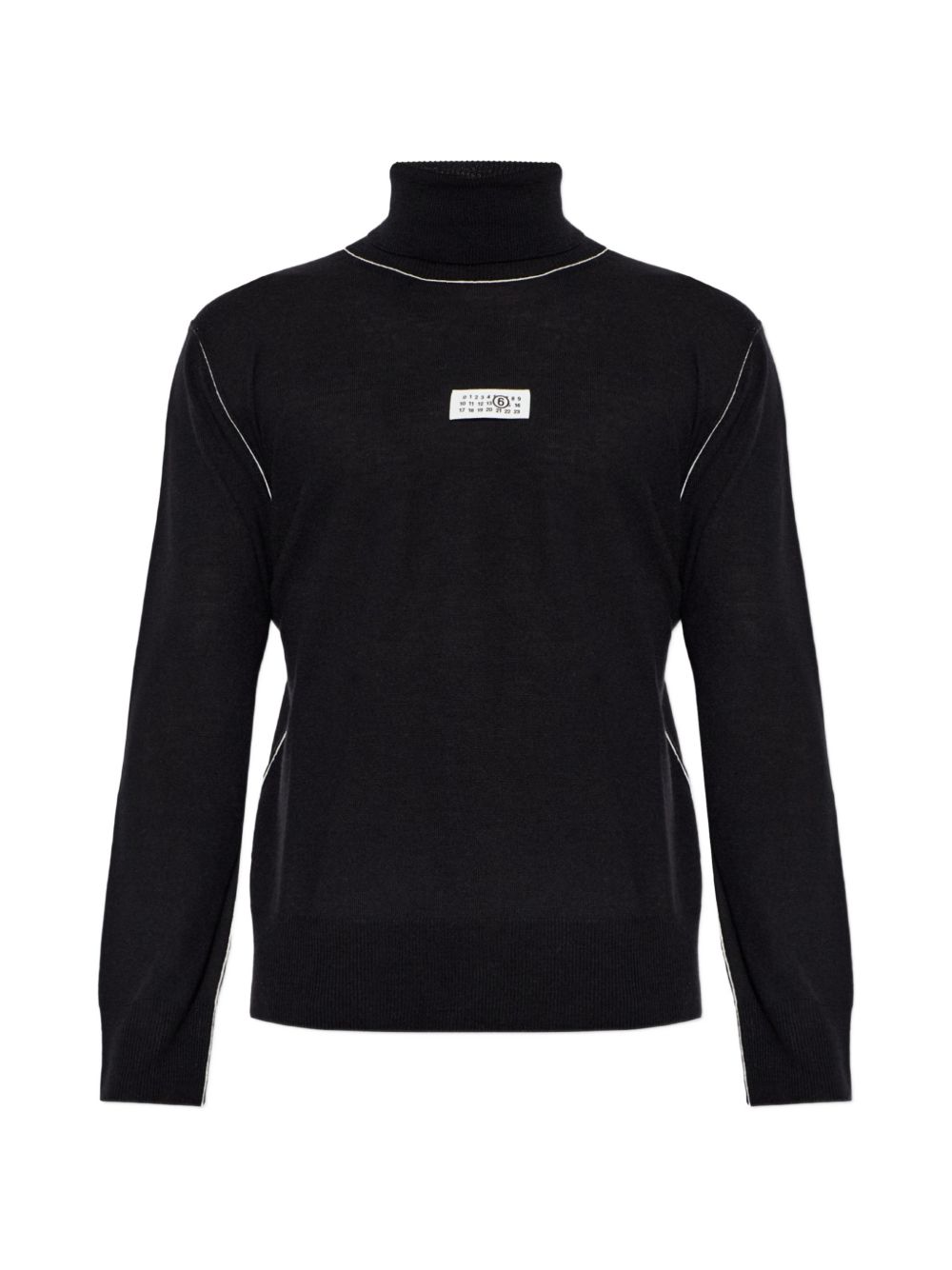 MM6 MAISON MARGIELA Dolcevita nero in maglia a coste con cuciture a contrasto e patch logo 