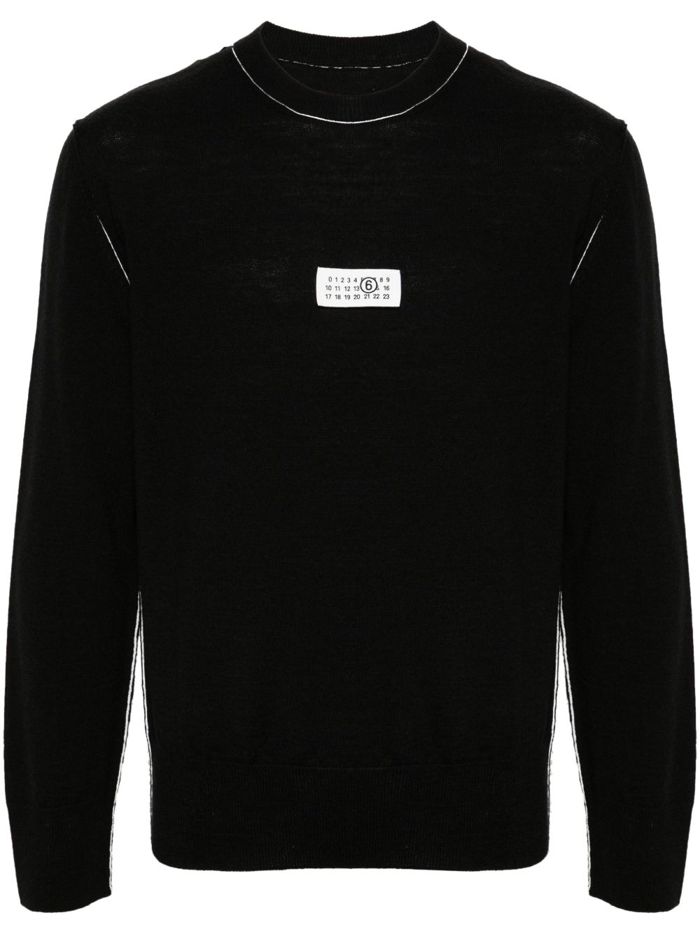 MM6 MAISON MARGIELA Maglia girocollo in lana con bordi bianchi e patch 