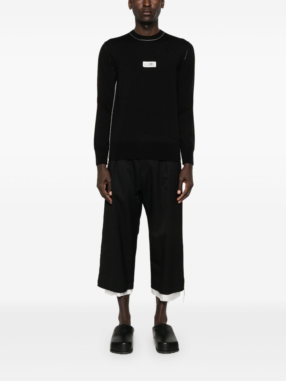 MM6 MAISON MARGIELA Maglia girocollo in lana con bordi bianchi e patch 