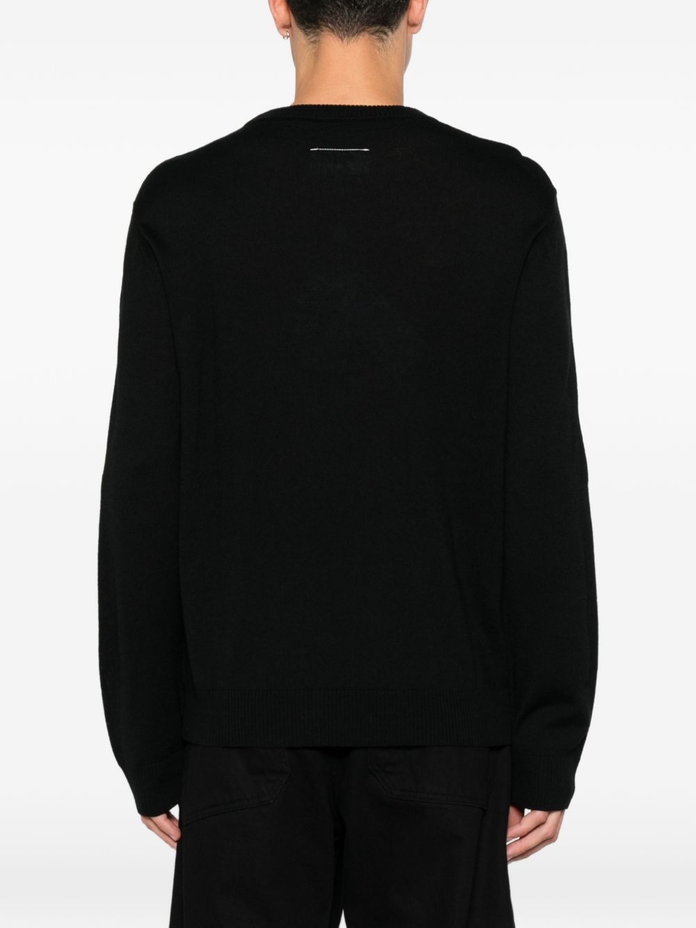 MM6 MAISON MARGIELA Maglia girocollo nera in lana leggera con numero 6 stampato 