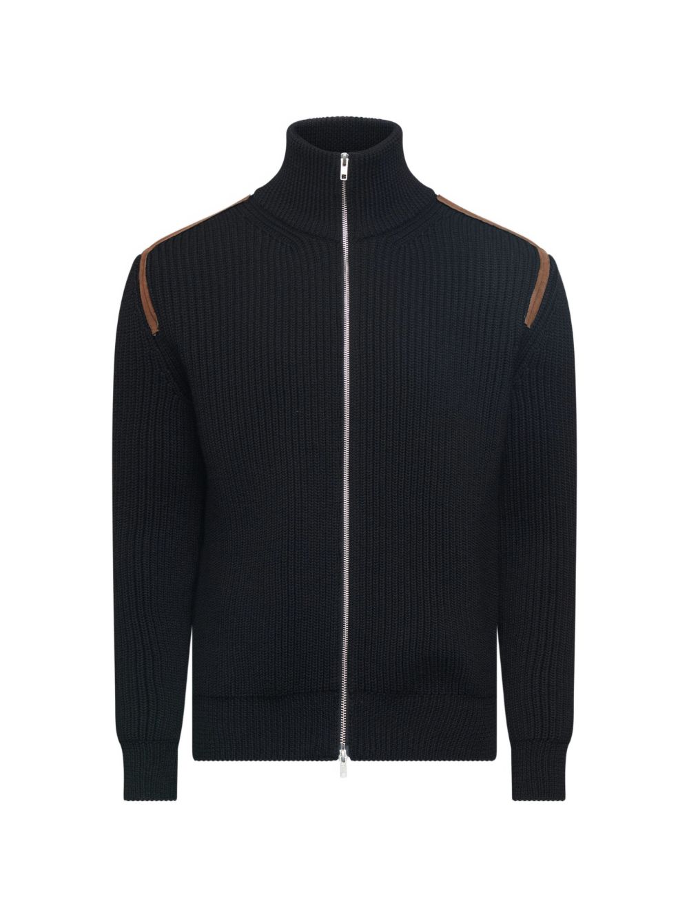 MM6 MAISON MARGIELA Cardigan nero in lana con zip e dettagli in velluto marrone 