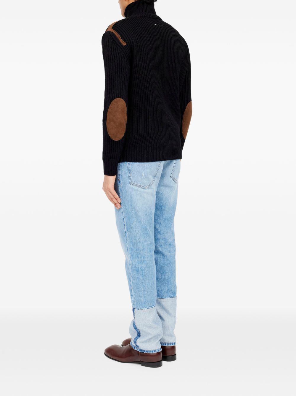 MM6 MAISON MARGIELA Cardigan nero in lana con zip e dettagli in velluto marrone 