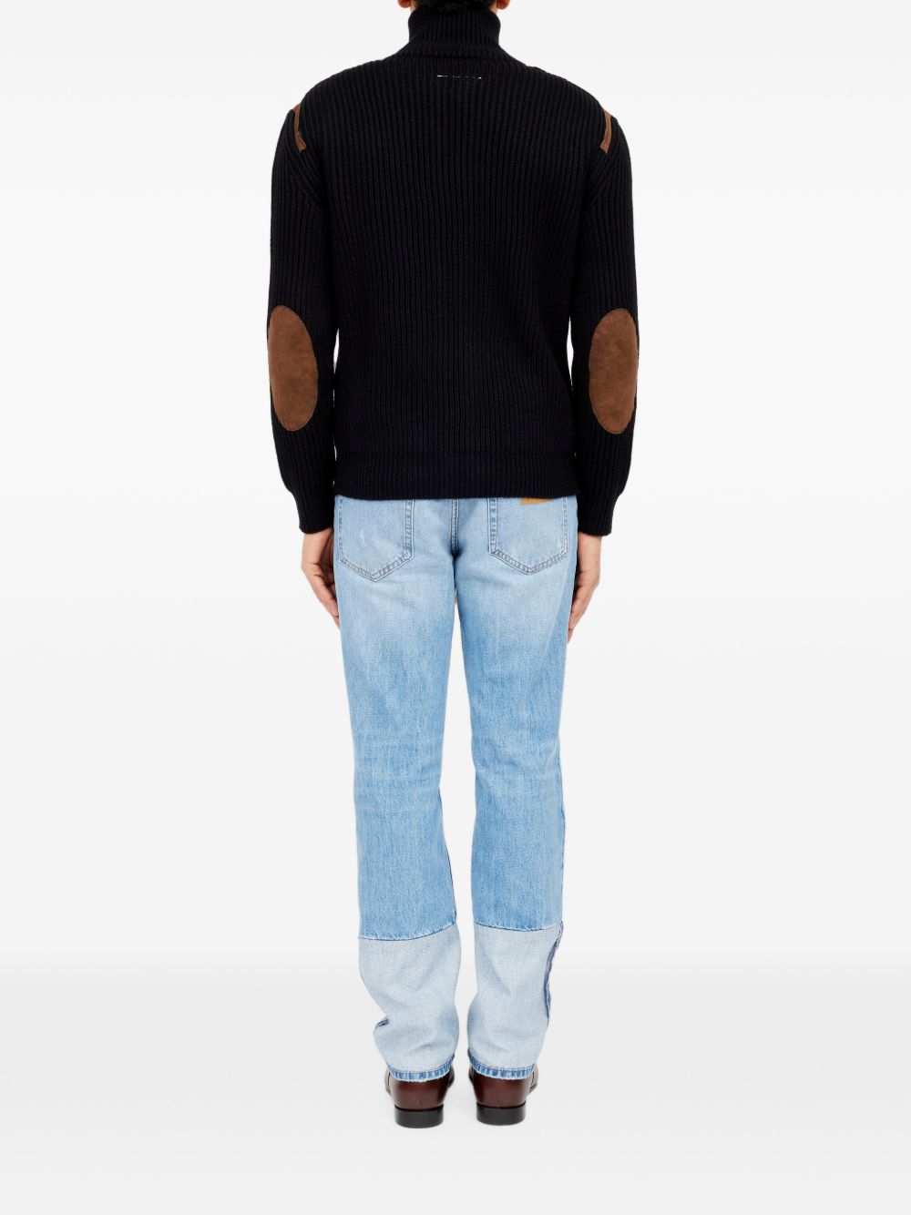 MM6 MAISON MARGIELA Cardigan nero in lana con zip e dettagli in velluto marrone 