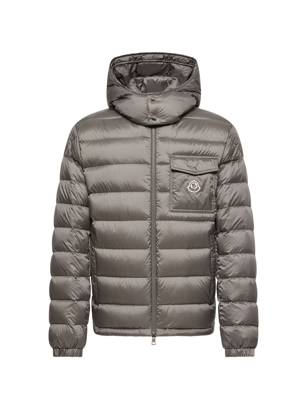MONCLER Piumino Verith grigio satinato trapuntato con tasca sul petto 