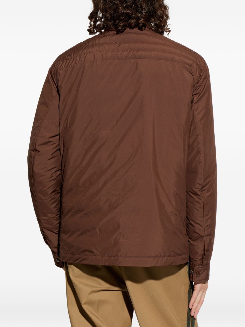 MONCLER Piumino corto Vnorviane marrone trapuntato con tasche 