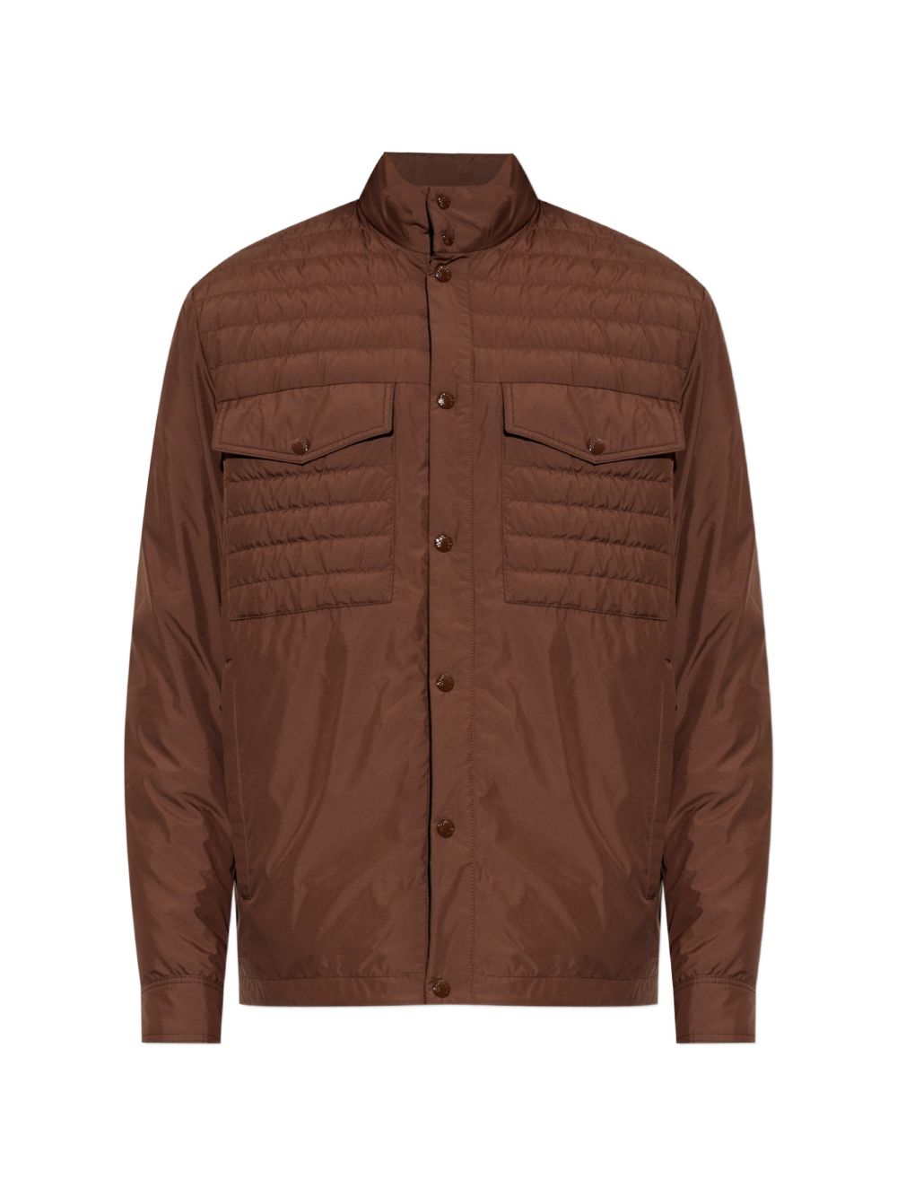 MONCLER Piumino corto Vnorviane marrone trapuntato con tasche 