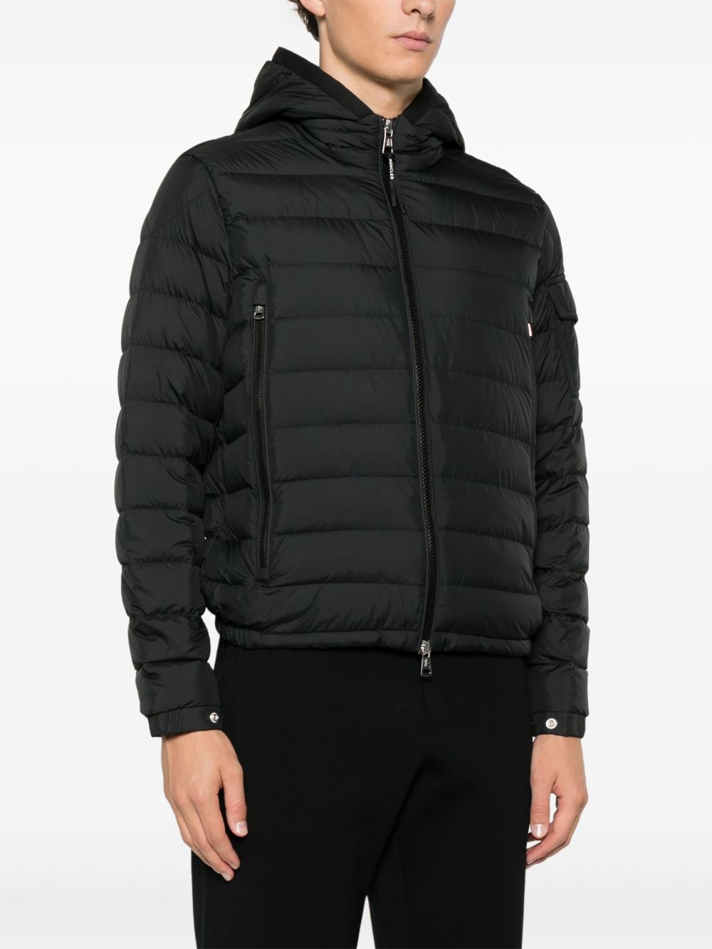 MONCLER Piumino corto Galion nero con vita elasticizzata e tasche 