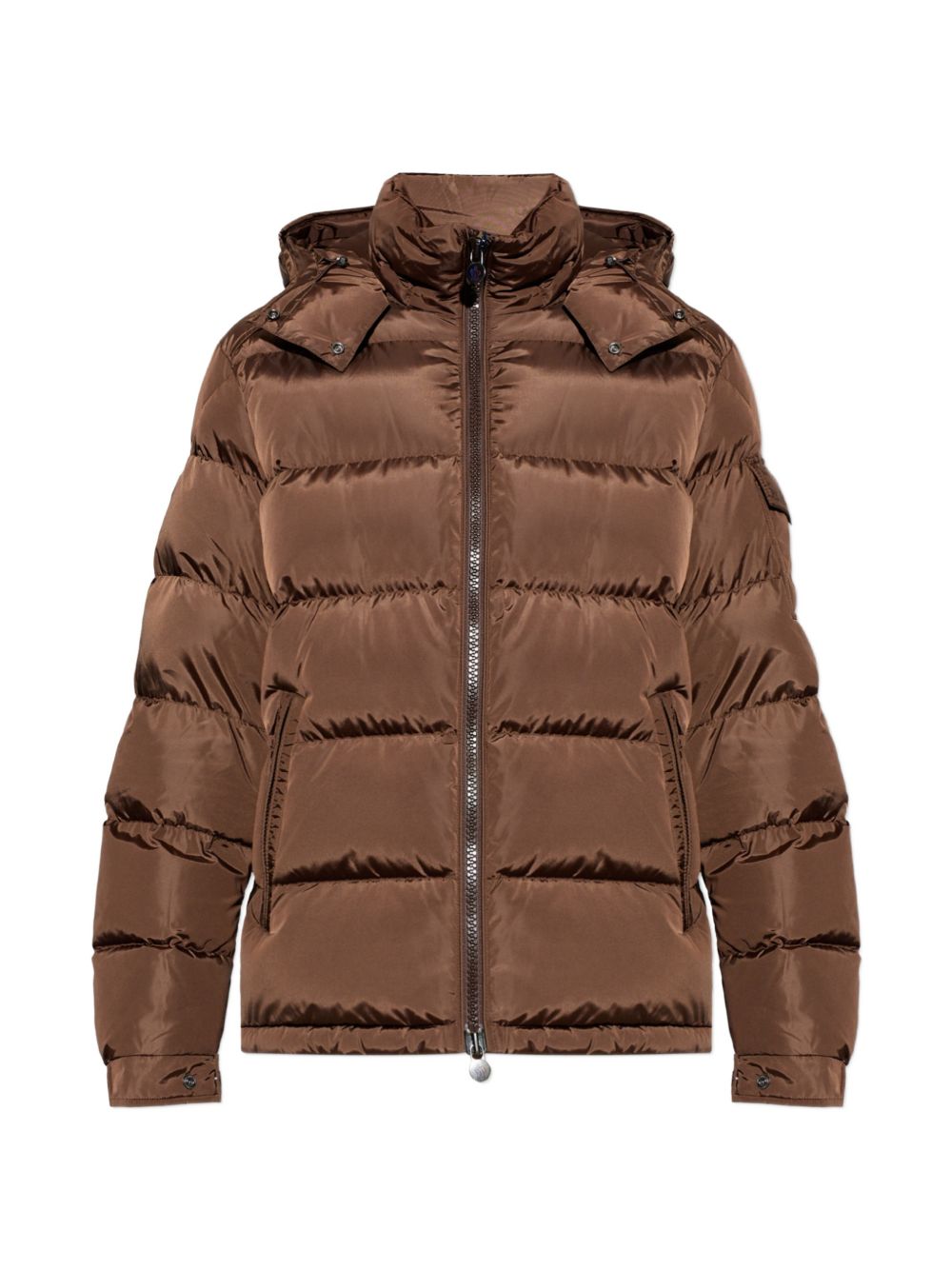 MONCLER Piumino Maya marrone trapuntato con cappuccio e tasche interne 