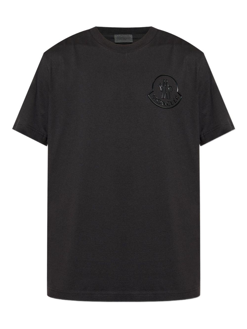 MONCLER T-shirt nera a maniche corte con logo sul petto 