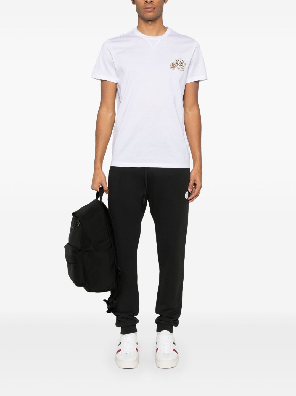 MONCLER T-shirt bianca in cotone con logo ricamato 