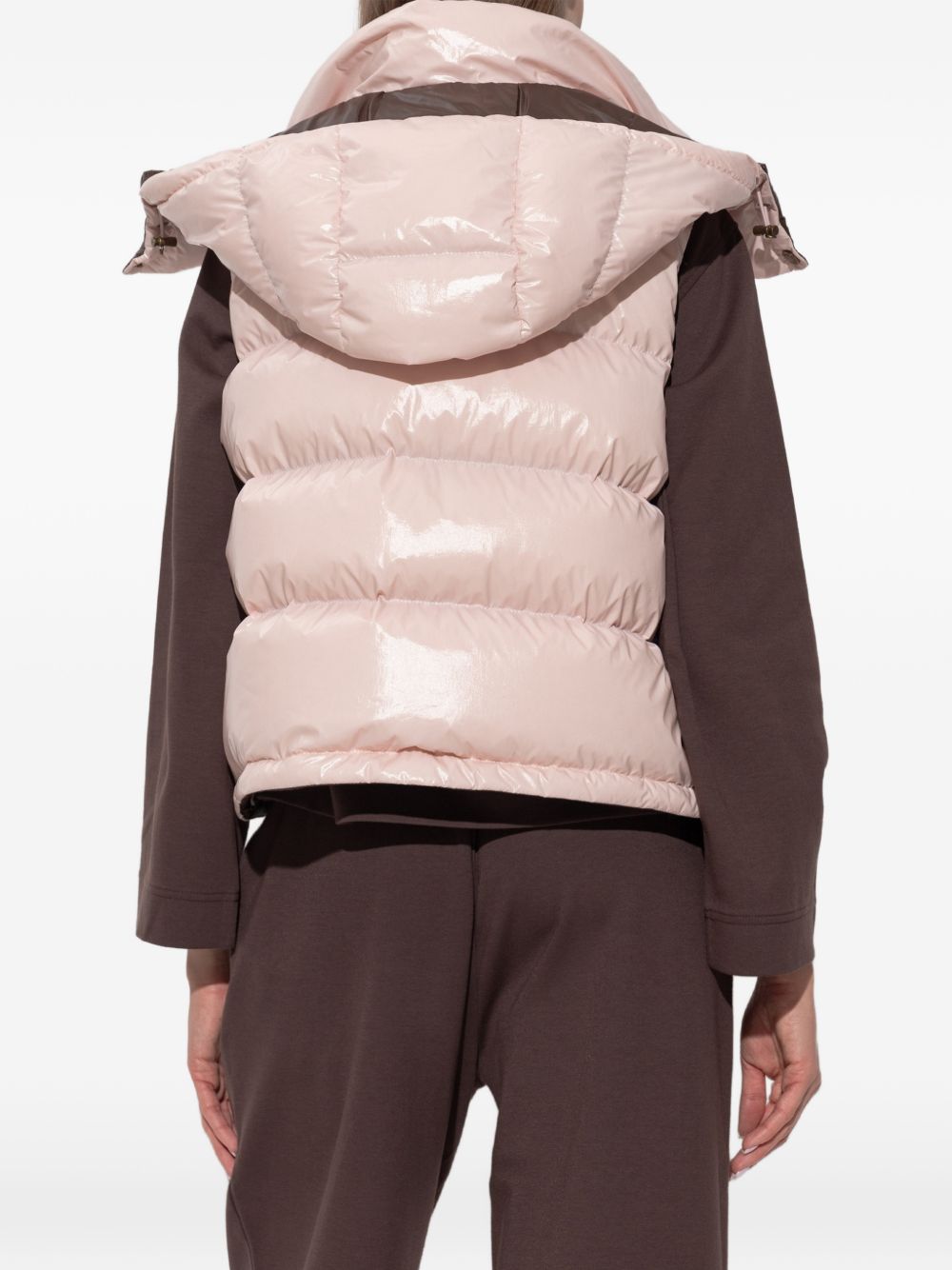 MONCLER Gilet imbottito rosa con cappuccio e tasche laterali 