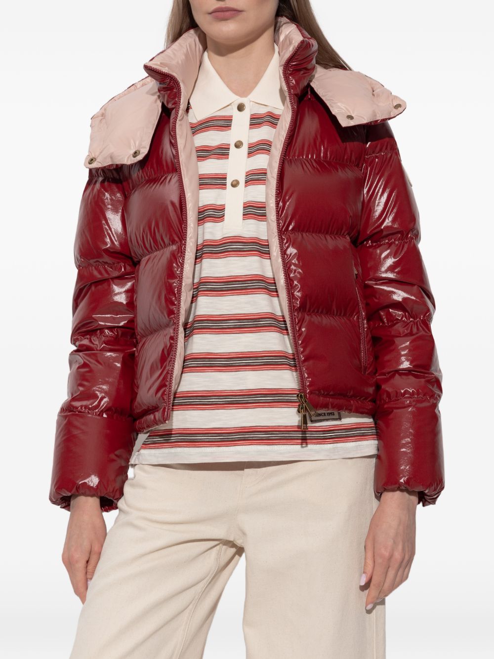 MONCLER Piumino corto lucido rosso con cappuccio 