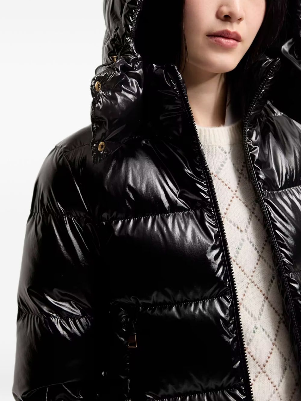 MONCLER Piumino corto lucido nero con cappuccio 