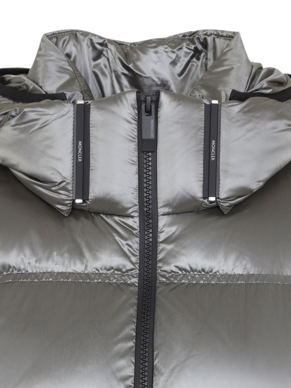 MONCLER Piumino Sensation Jacket argentato con cappuccio e tasche 