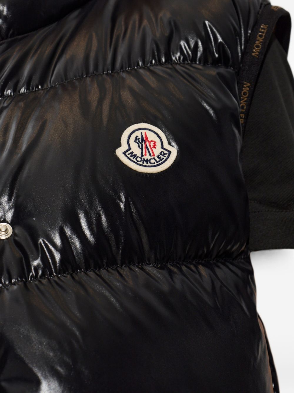 MONCLER Gilet imbottito nero lucido con collo alto 