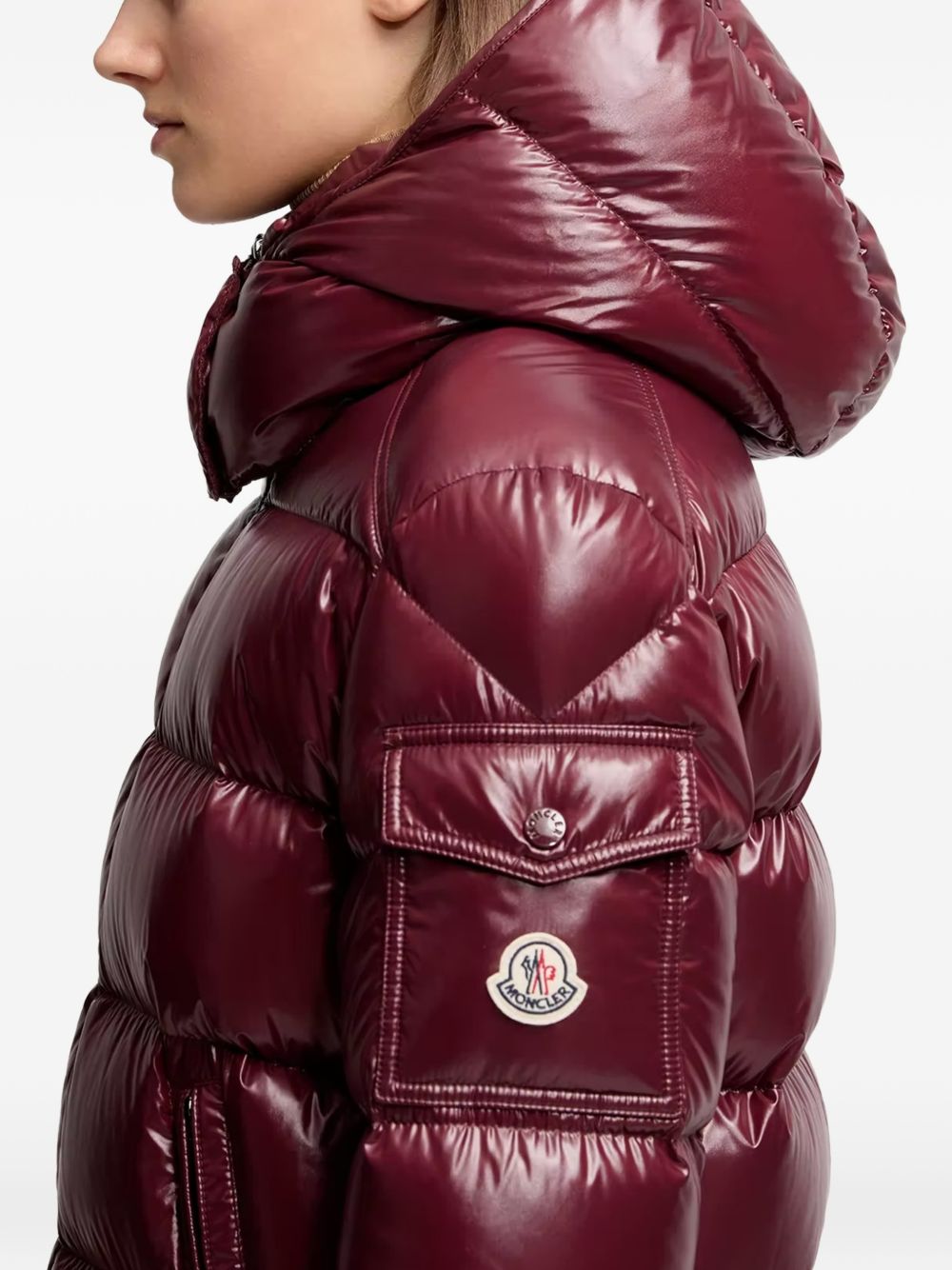 MONCLER Piumino Maire rosso rubino con cappuccio 
