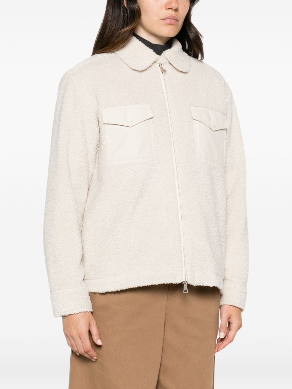 MONCLER Giacca in fur con tasche sul petto beige chiaro 
