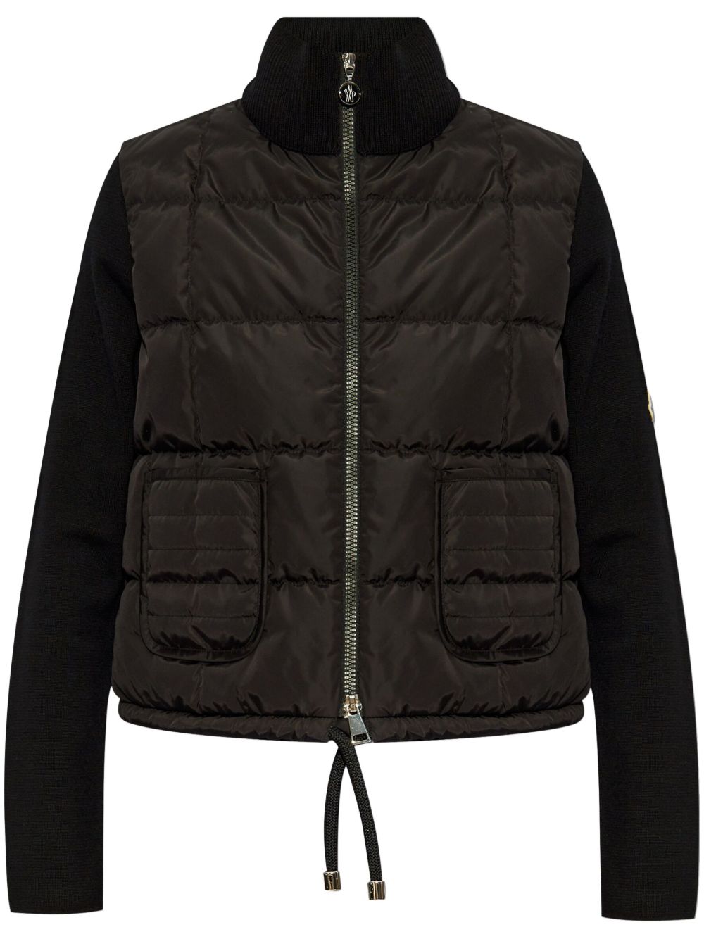 MONCLER Piumino nero con maniche in maglia di lana vergine 