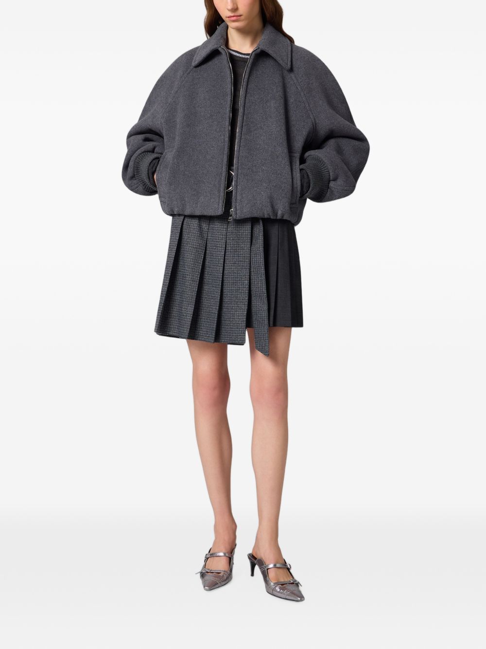 MSGM Gonna a pieghe a ventaglio in lana grigia 