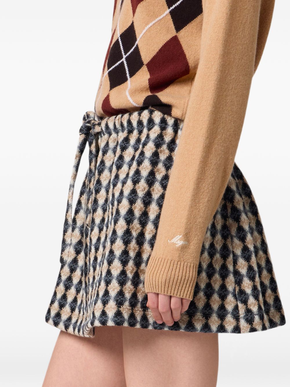 MSGM Maglia in cashmere a rombi rossi beige 