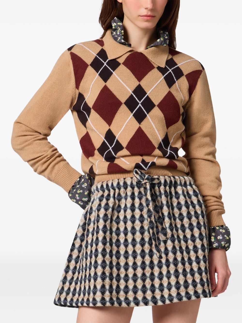 MSGM Maglia in cashmere a rombi rossi beige 
