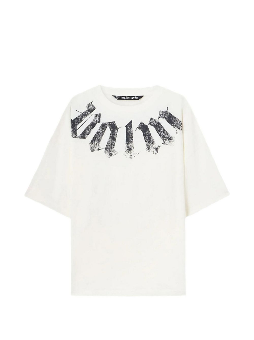 PALM ANGELS T-shirt bianca a maniche over 3/4 con stampa nera 