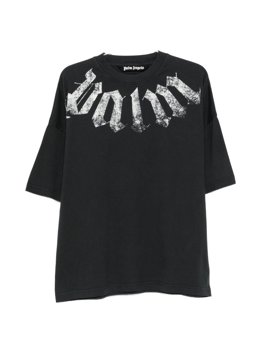 PALM ANGELS T-shirt nera a maniche over 3/4 con stampa bianca 
