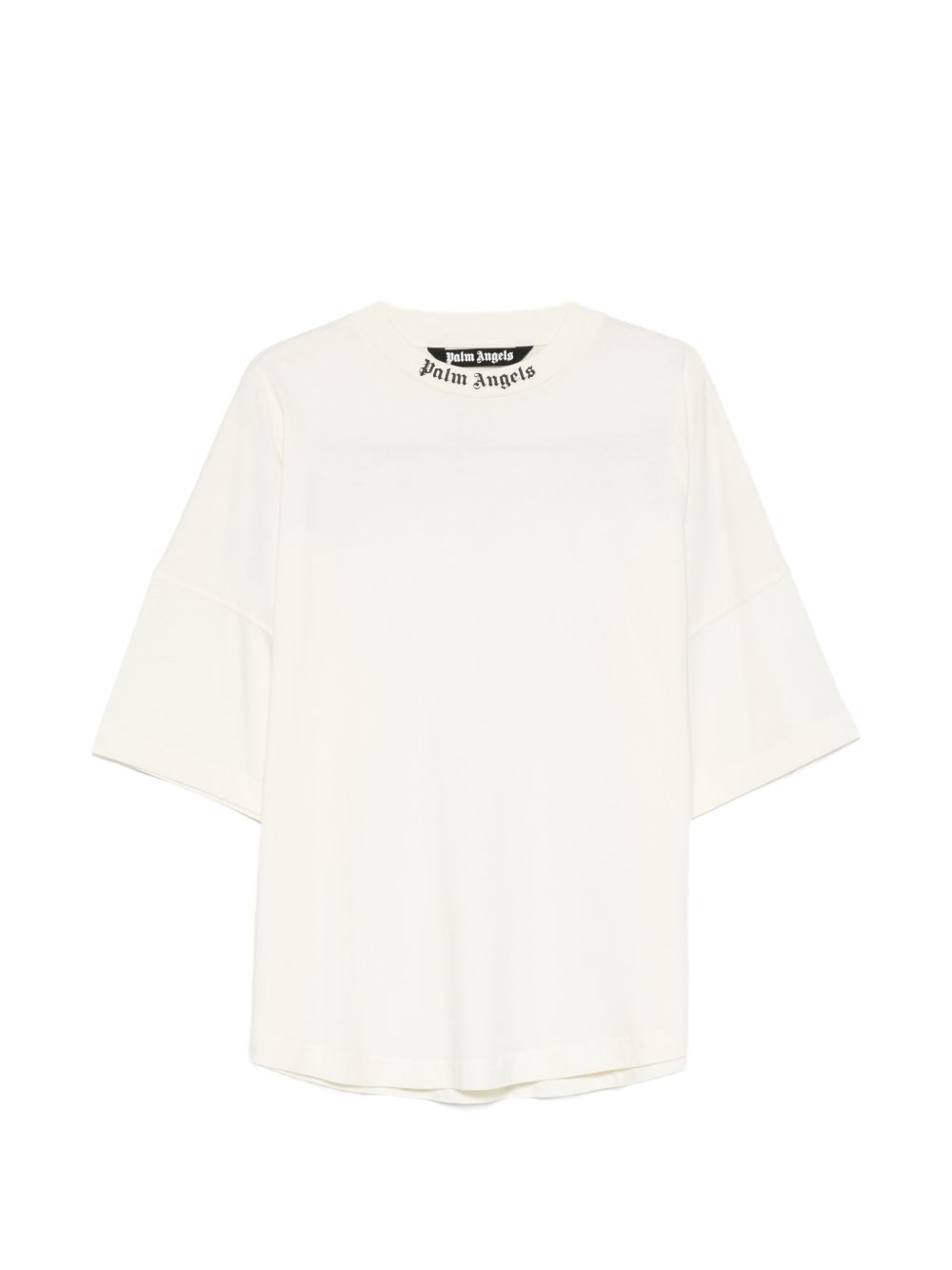 PALM ANGELS T-shirt minimal bianca a maniche 3/4 con logo sul girocollo 