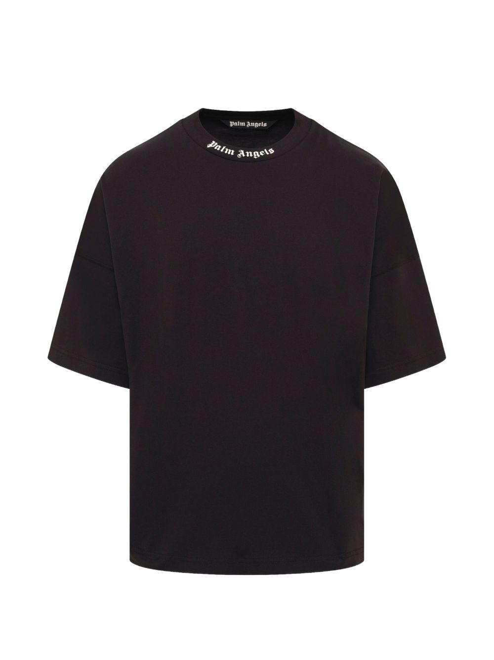 PALM ANGELS T-shirt minimal nera a maniche 3/4 con logo sul girocollo 