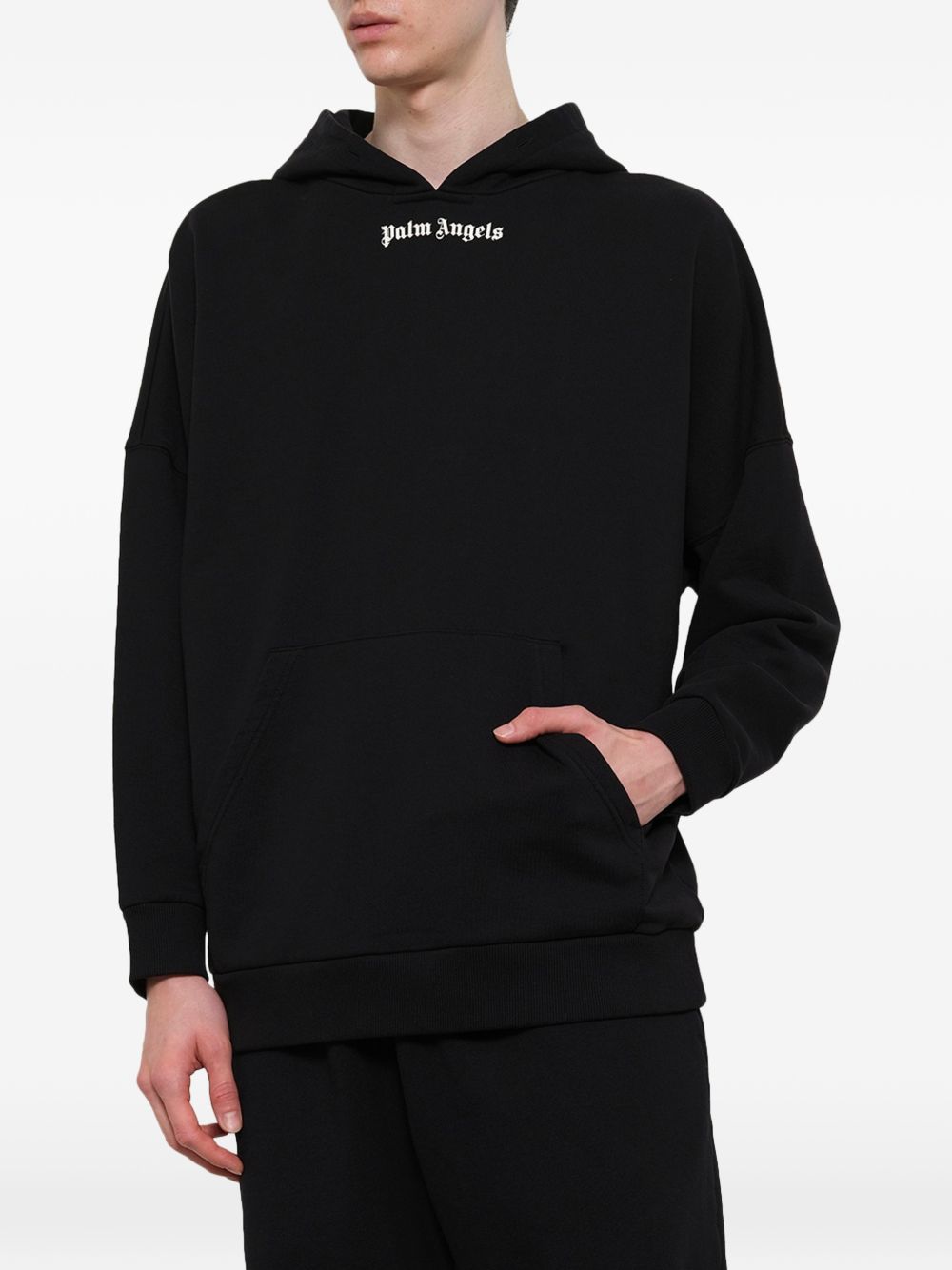 PALM ANGELS Felpa nera con cappuccio in cotone con logo 