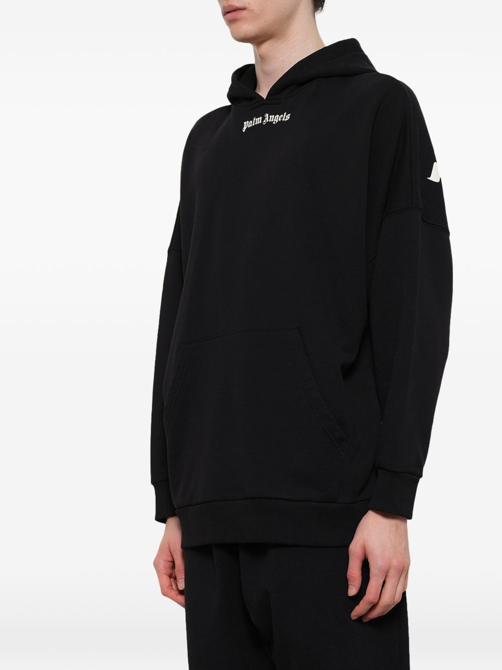 PALM ANGELS Felpa nera con cappuccio in cotone con logo 